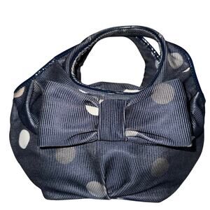 Kate Spade Navy Blue Corduroy Polka Dot handbag purse Hobo bow htf